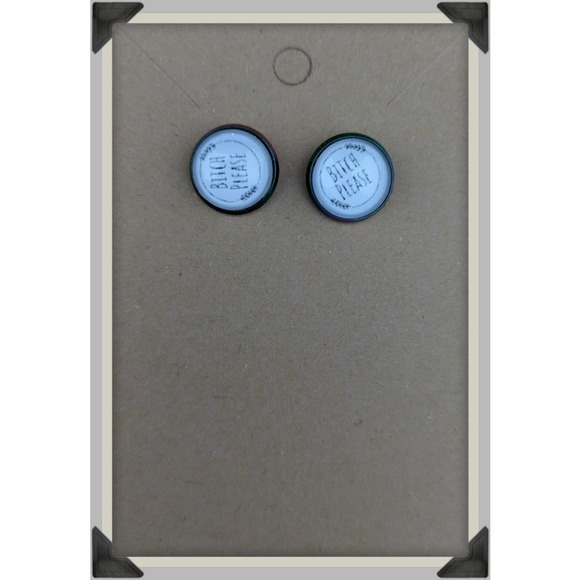 Handmade Cuss Word Post Earrings. 12mm. Cuss Word Jewelry - B!tch Please! - Picture 2 of 5